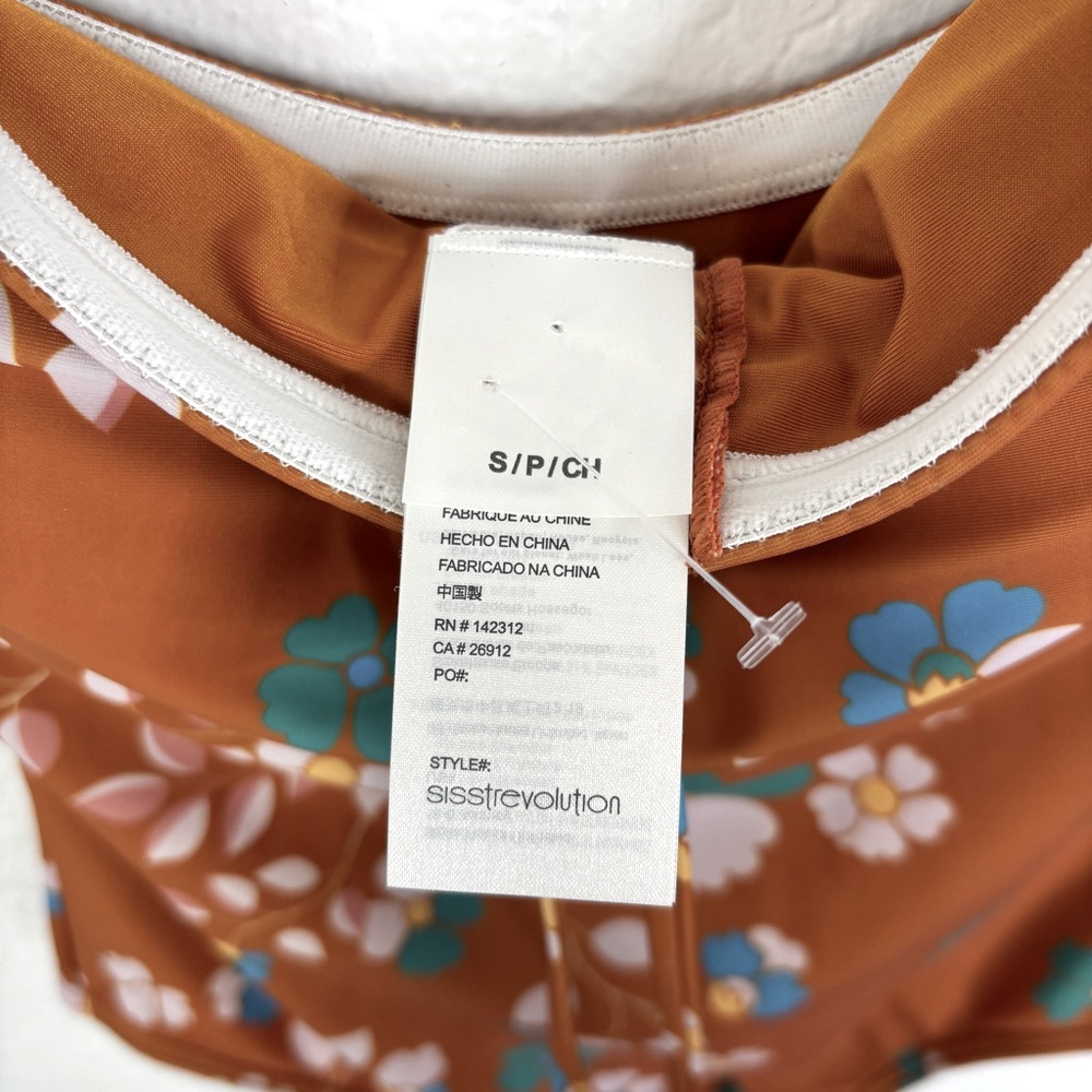 Strapless Floral One-Piece Swimsuit - Rust Floral - Picture 8 of 11